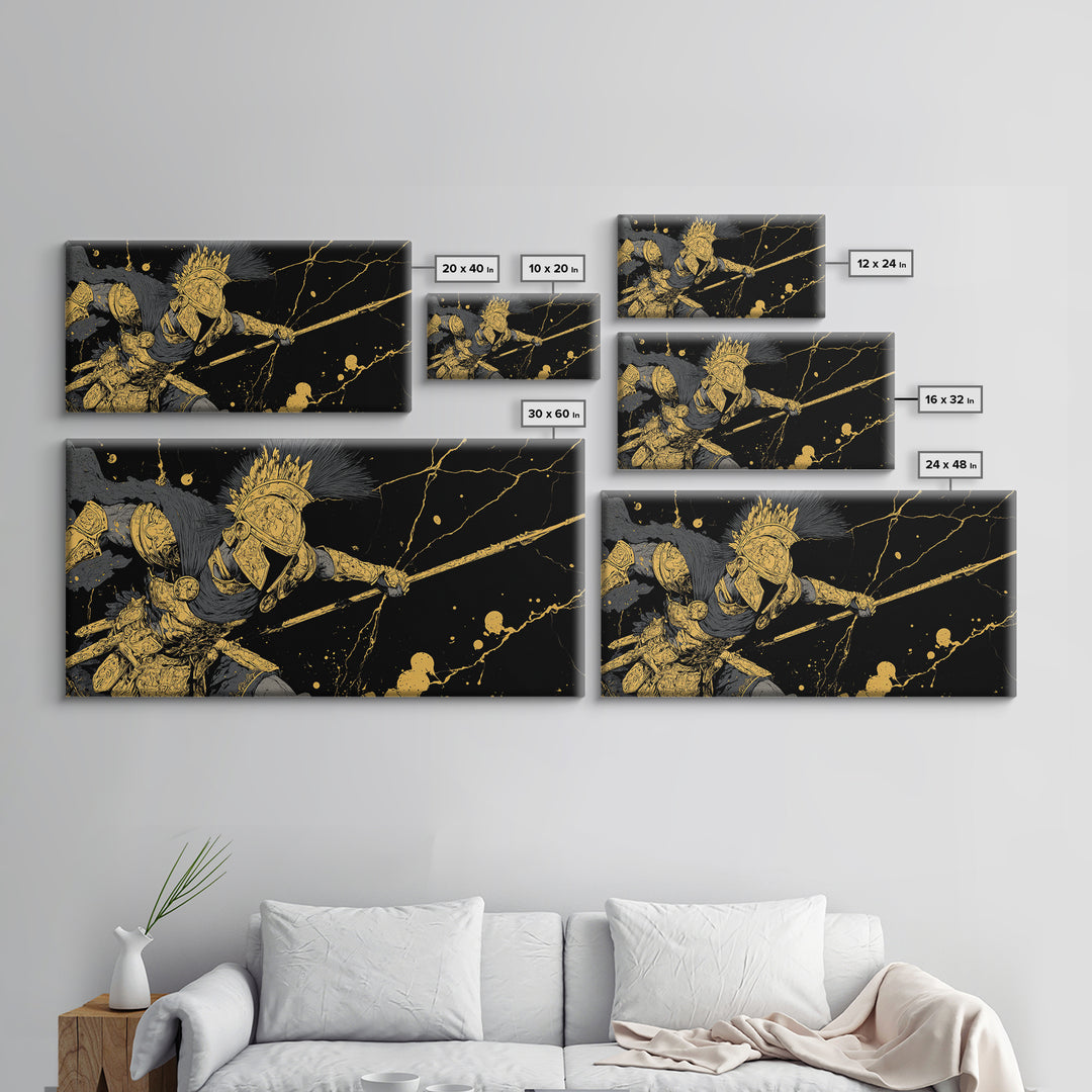Ares God Of War In Battle Armor, Gold Canvas Print, Fierce Greek Mythology Wall Art, Bold Classical Warrior Home Decor