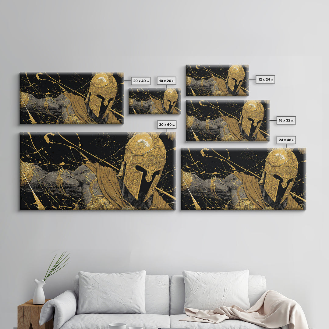 Ares Greek God In Golden Armor, Gold Canvas Print, Powerful Mythology Wall Art, Bold Classical Greek Warrior Home Decor