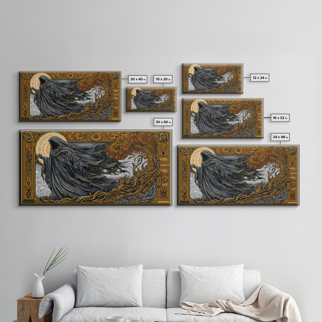 Nyx Gold Canvas Print, Greek Goddess Wall Art, Luxury Mythology Decor, Real Wood Frame Artwork, Elegant Night Goddess Print