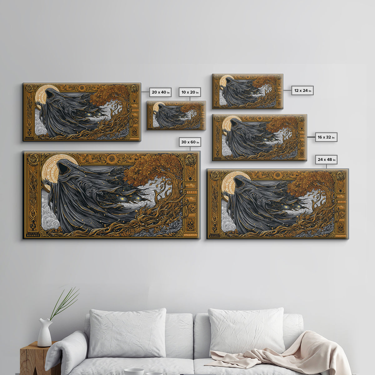 Nyx Gold Canvas Print, Greek Goddess Wall Art, Luxury Mythology Decor, Real Wood Frame Artwork, Elegant Night Goddess Print