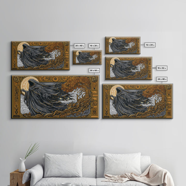 Nyx Gold Canvas Print, Greek Goddess Wall Art, Luxury Mythology Decor, Real Wood Frame Artwork, Elegant Night Goddess Print