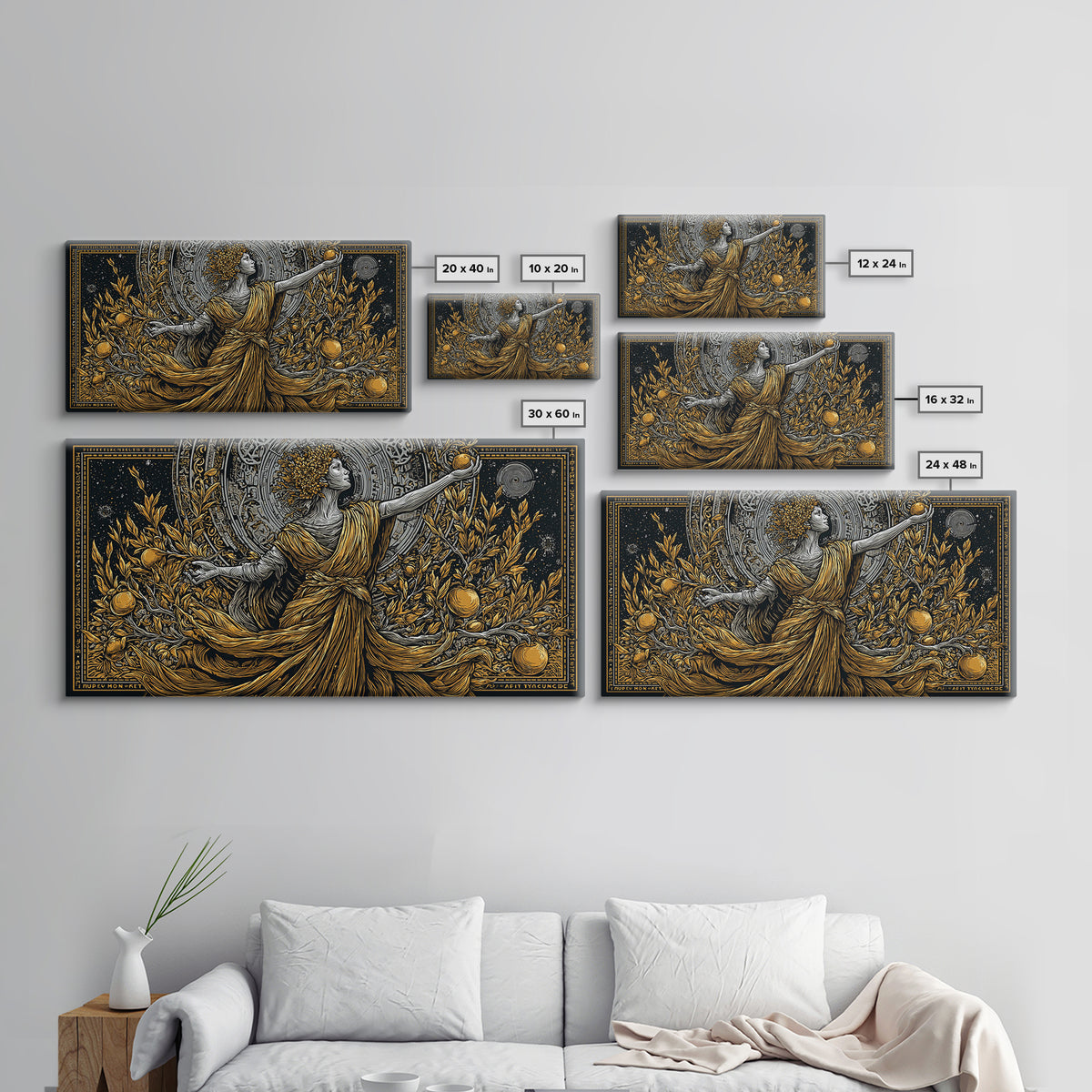 Persephone Gold Canvas Art, Greek Goddess Wall Decor, Luxury Mythology Wall Hanging, Real Wood Frame Print, Elegant Harvest Goddess