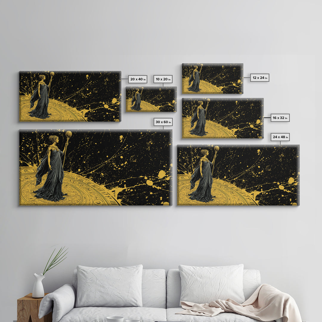 Phoebe Greek Goddess Gold Canvas Art, Mythology Canvas Print, Luxury Home Decor, Real Wood Frame, Classical Art Gift