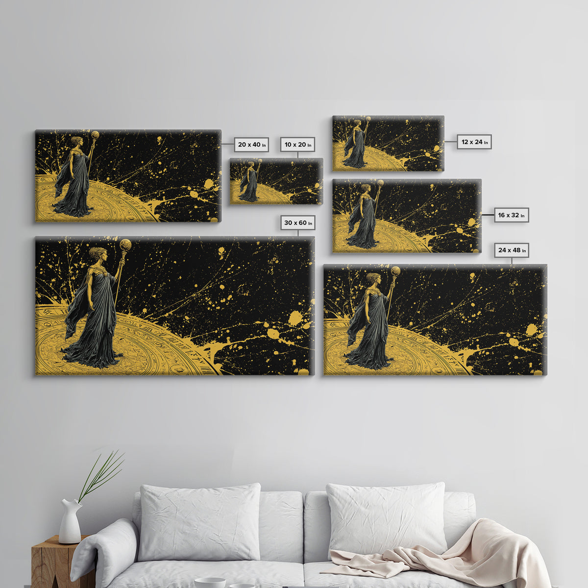 Phoebe Greek Goddess Gold Canvas Art, Mythology Canvas Print, Luxury Home Decor, Real Wood Frame, Classical Art Gift