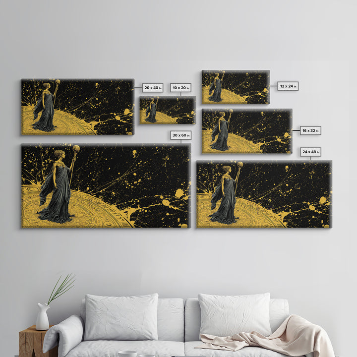 Phoebe Greek Goddess Gold Canvas Art, Mythology Canvas Print, Luxury Home Decor, Real Wood Frame, Classical Art Gift