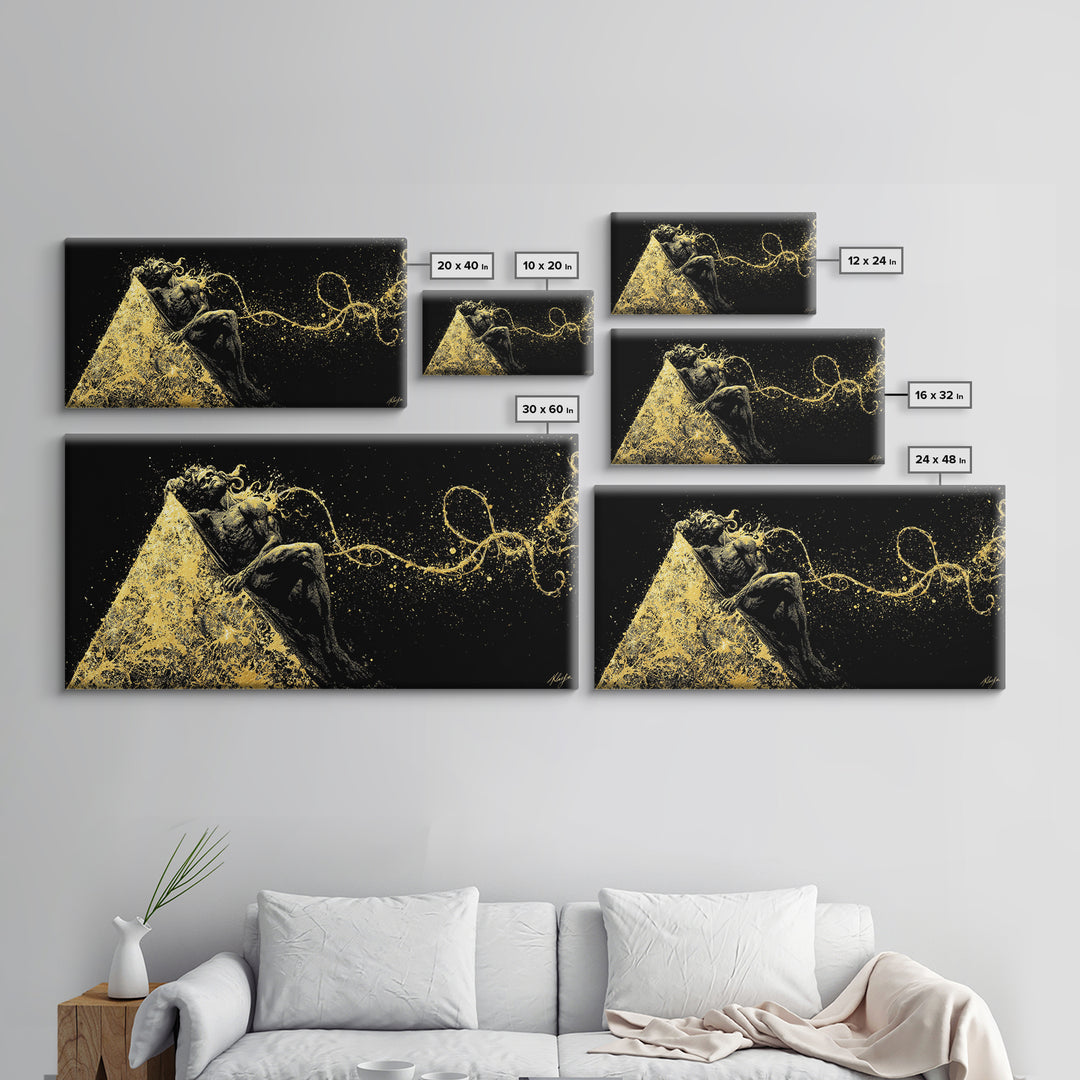 Prometheus Bound Gold Canvas Art, Greek Mythology Canvas Print, Real Wood Frame, Titan Wall Decor, Dramatic Art Gift