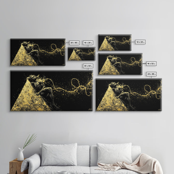 Prometheus Bound Gold Canvas Art, Greek Mythology Canvas Print, Real Wood Frame, Titan Wall Decor, Dramatic Art Gift
