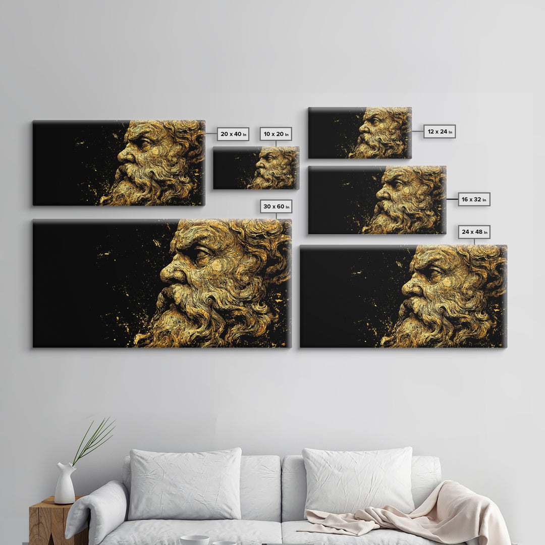 Socrates Greek Philosopher Gold Canvas Art, Ancient Philosophy Canvas Print, Real Wood Frame, Classical Wisdom Gift