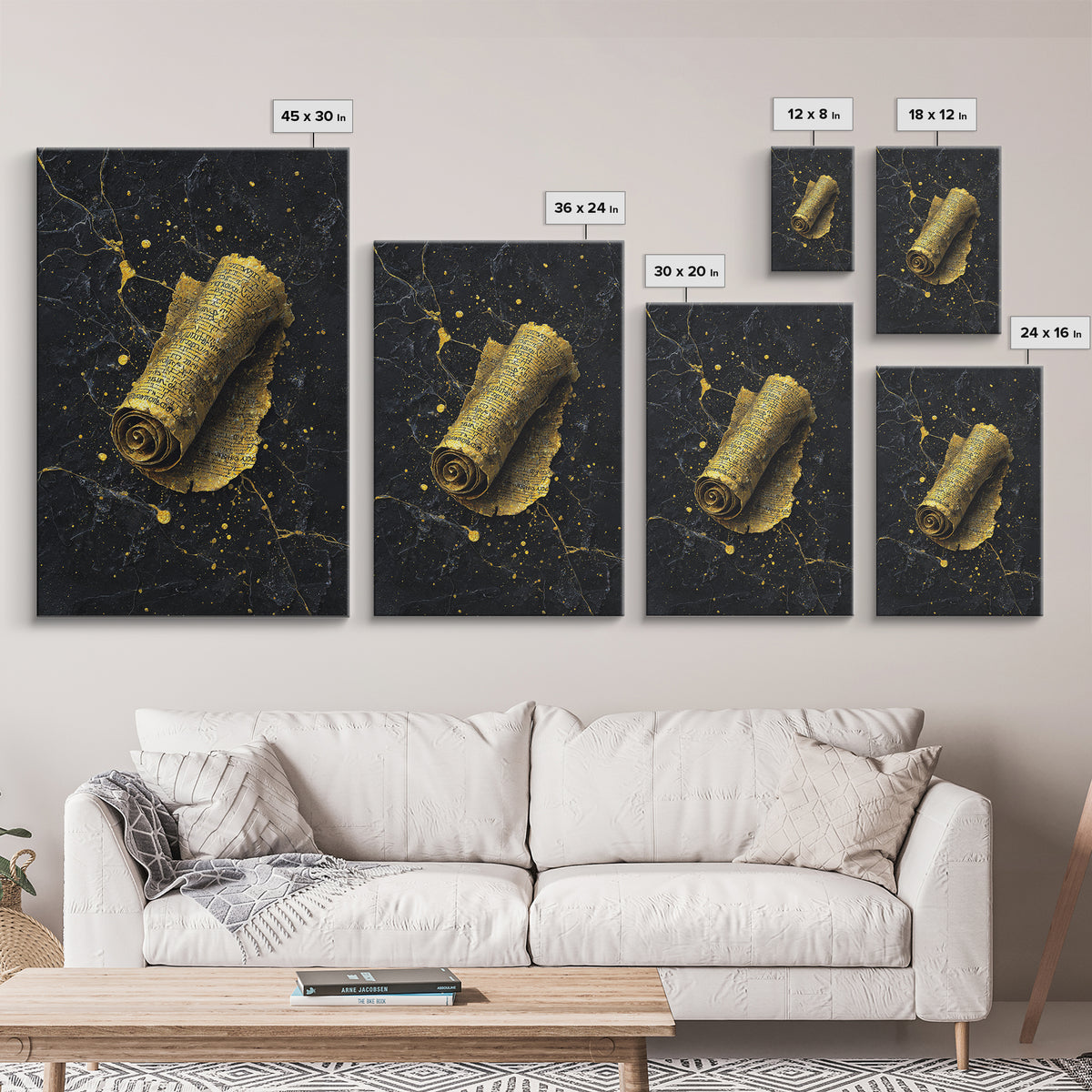 Canvas Gold Canvas Print, Ancient Scroll Wall Art, Mythology Inspired Decor, Real Wood Frame, Historic Manuscript Artwork