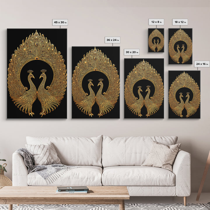 Canvas Gold Canvas Print, Ornate Peacock Wall Art, Mythology Inspired Decor, Real Wood Frame, Decorative Royal Artwork