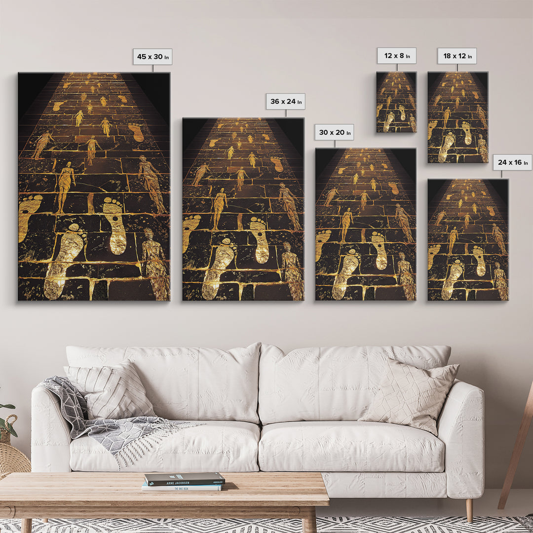 Golden Pathway Of Eternity, Mythic Footsteps, Canvas Gold Canvas Print, Real Wood Frame Wall Art