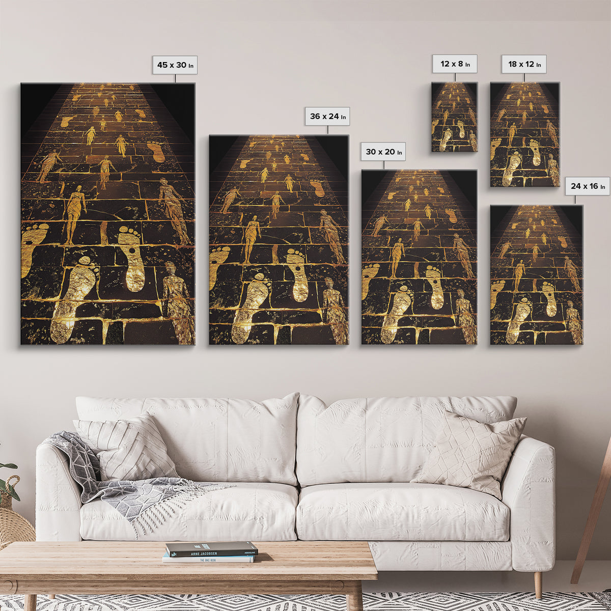 Golden Pathway Of Eternity, Mythic Footsteps, Canvas Gold Canvas Print, Real Wood Frame Wall Art