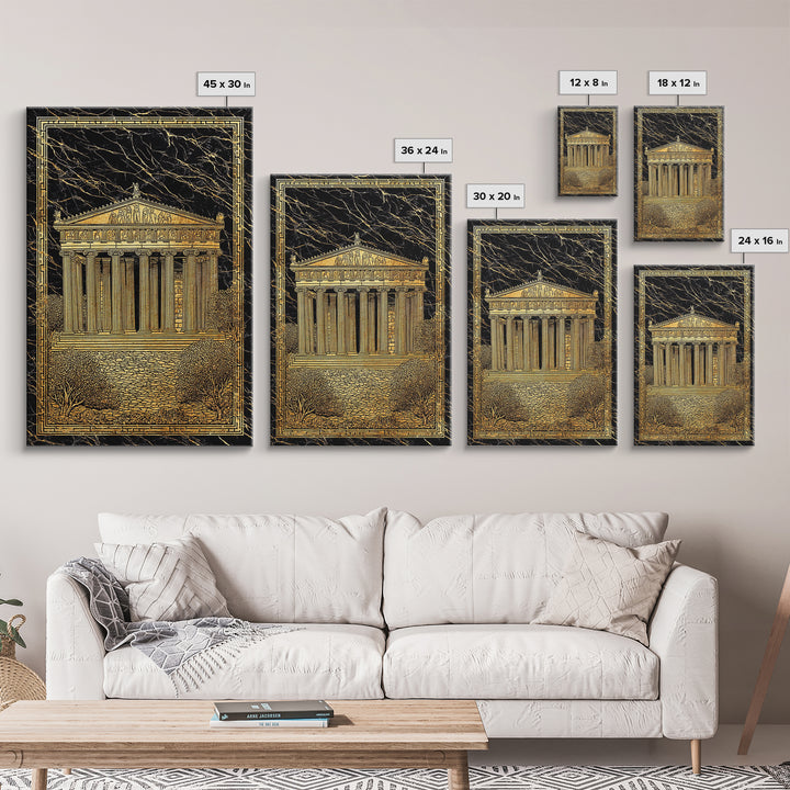 Parthenon Glory, Classical Greek Architecture, Canvas Gold Canvas Print, Real Wood Frame Wall Art