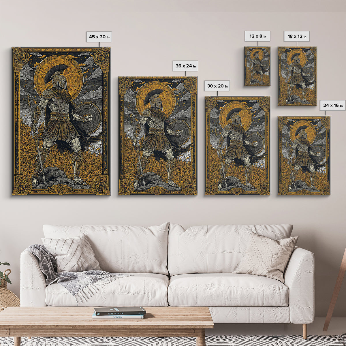 Greek Warrior With Shield, Ancient Mythology Wall Art, Canvas Gold Canvas Print, Heroic Decor, Dramatic Design, Wood Frame