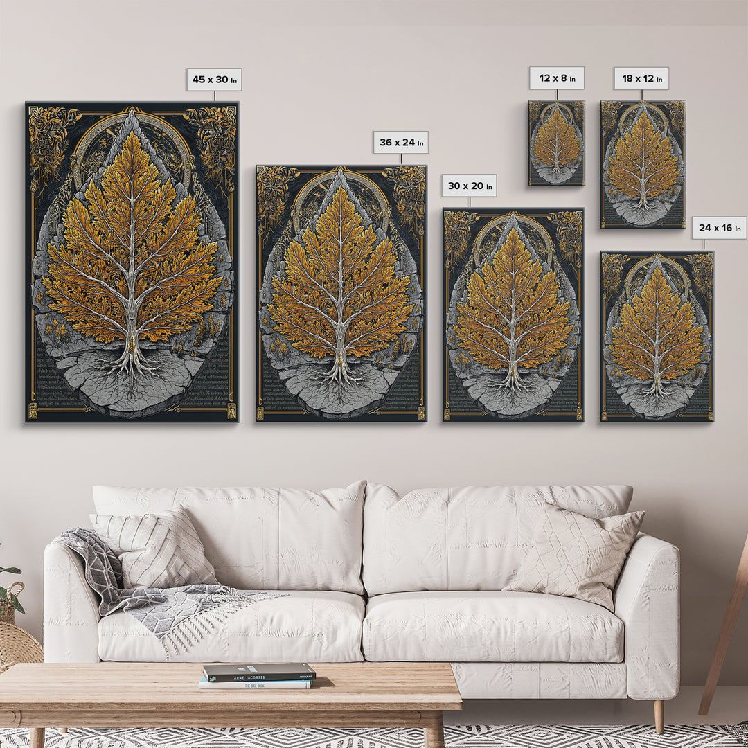 Tree of Life Canvas Art, Canvas Gold Canvas Print, Framed Canvas Wall Art with Real Wood Frame, Intricate Botanical Statement Decor