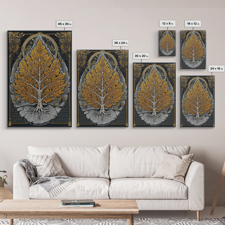 Tree of Life Canvas Art, Canvas Gold Canvas Print, Framed Canvas Wall Art with Real Wood Frame, Intricate Botanical Statement Decor