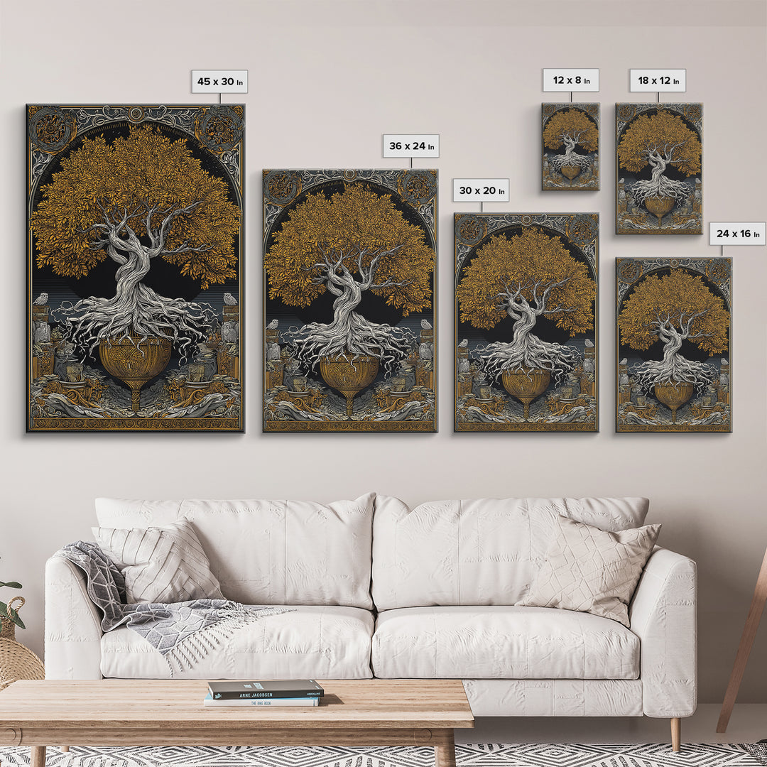 Yggdrasil’s Chalice – The Eternal Tree of Knowledge and Life, Canvas Art, Canvas Gold Print, Canvas Wall Art, Man Cave Decor