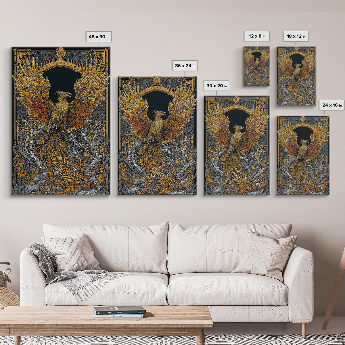 Phoenix Ascendant – Flames and Feathers of Rebirth, Canvas Art, Canvas Gold Print, Canvas Wall Art, Man Cave Decor