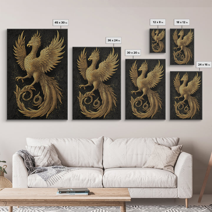 Golden Phoenix in Flight – A Herald of Renewal, Canvas Art, Canvas Gold Print, Canvas Wall Art, Man Cave Decor