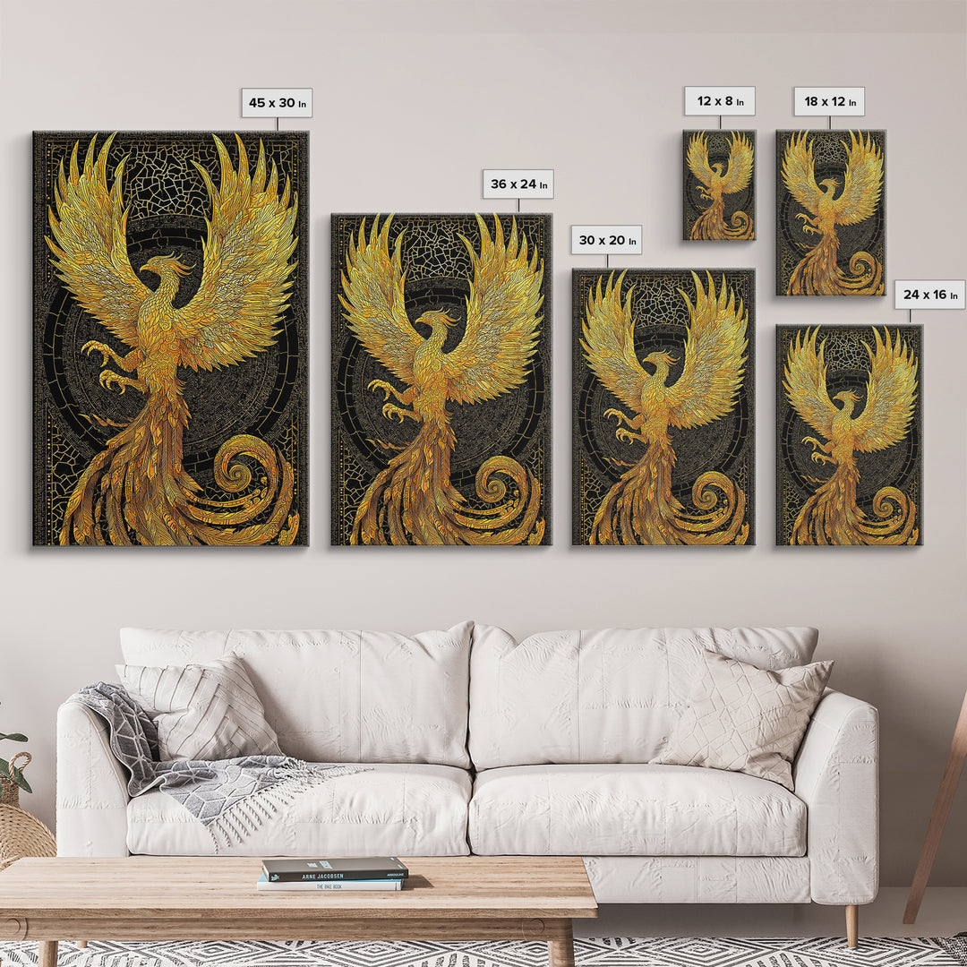The Radiant Phoenix – Wings of Sunfire and Immortality, Canvas Art, Canvas Gold Print, Canvas Wall Art, Man Cave Decor