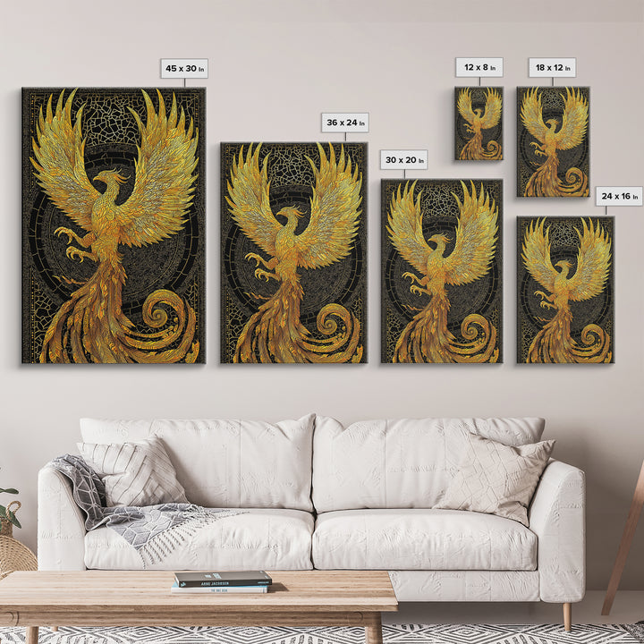 The Radiant Phoenix – Wings of Sunfire and Immortality, Canvas Art, Canvas Gold Print, Canvas Wall Art, Man Cave Decor
