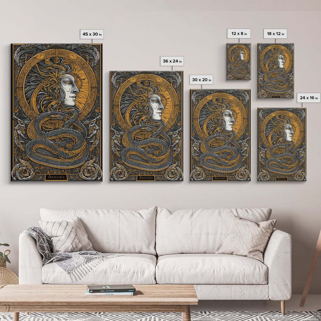 Ananke Greek Goddess Canvas Gold Canvas Print, Destiny And Fate Mythology Artwork, Real Wood Framed Decorative Wall Art