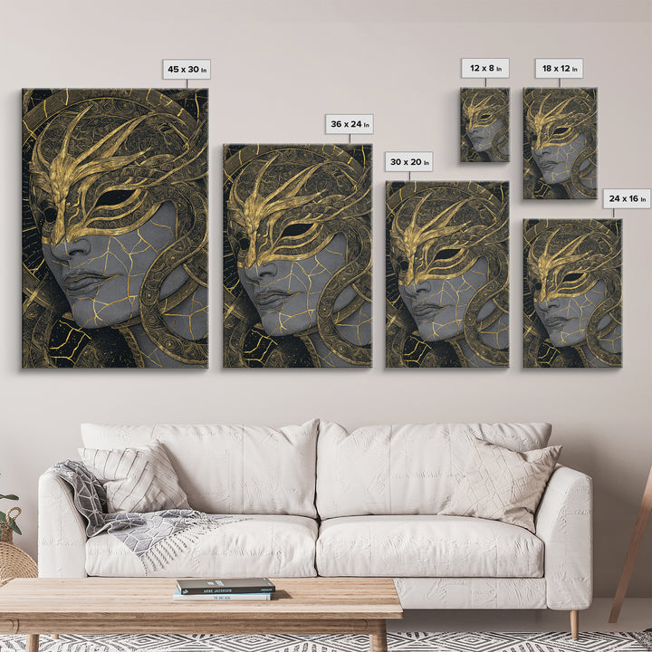 Ananke Mythological Canvas Gold Canvas Print, Greek Goddess Of Inevitability Artwork, Real Wood Frame Wall Art Decoration