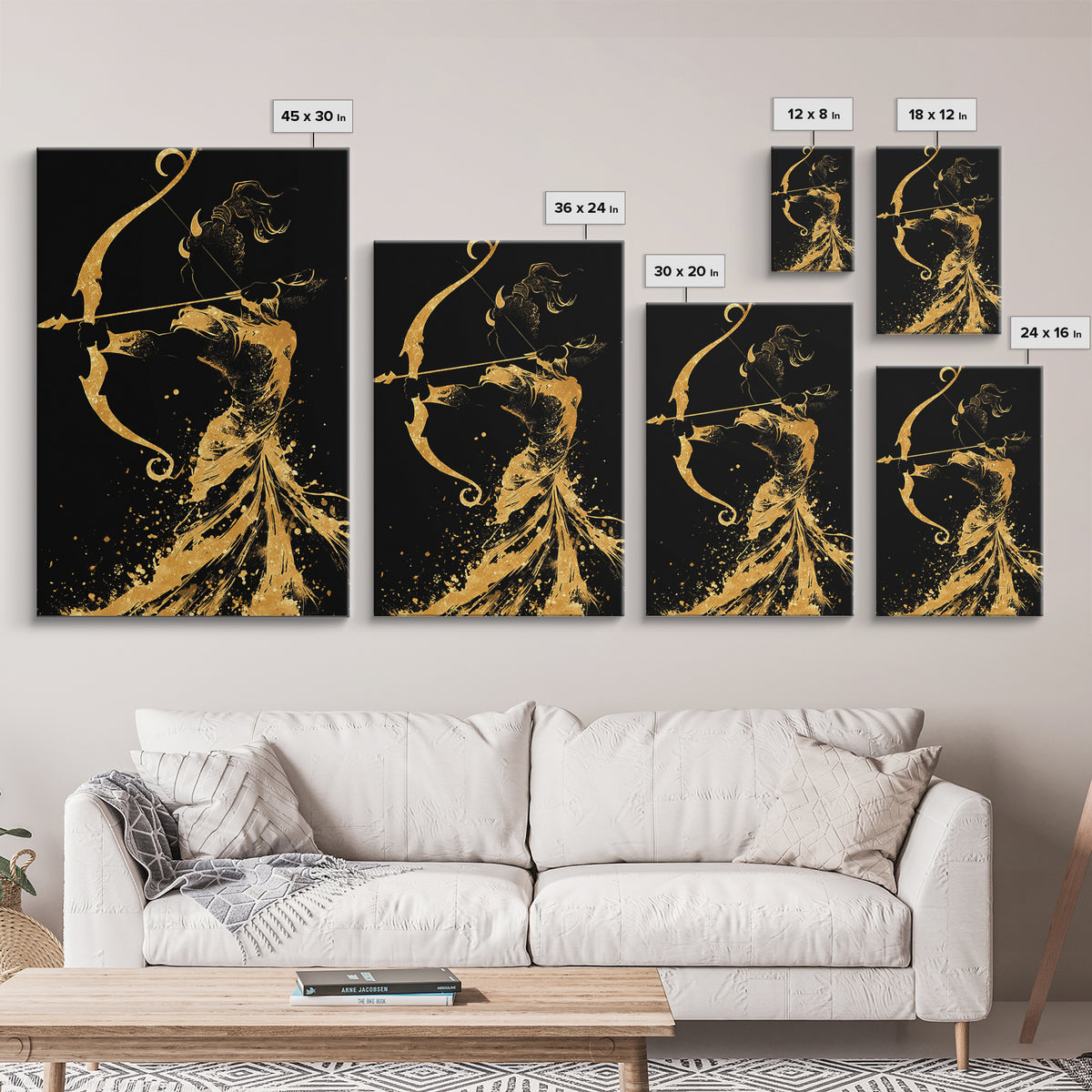 Artemis Goddess Canvas Gold Canvas Print, Greek Mythology Archer Huntress Artwork, Real Wood Framed Ancient Decorative Wall Art