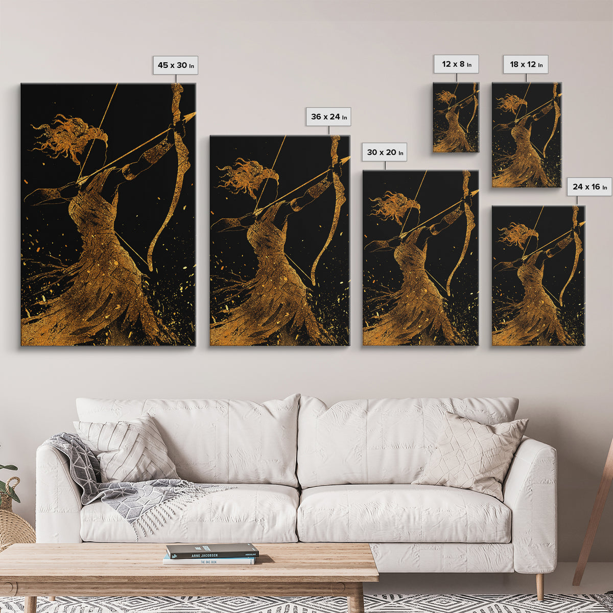 Artemis Archer Goddess Mythology, Canvas Gold Canvas Print, Real Wood Frame, Greek Myth Wall Art, Celestial Home Decor