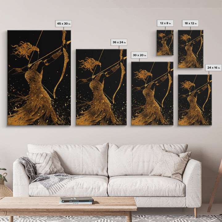 Artemis Archer Goddess Mythology, Canvas Gold Canvas Print, Real Wood Frame, Greek Myth Wall Art, Celestial Home Decor