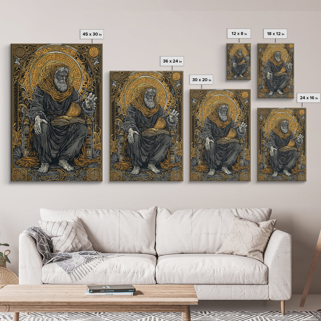 Boethius Philosopher With Ancient Manuscript, Canvas Gold Canvas Print, Real Wood Frame, Medieval Wisdom Wall Decor