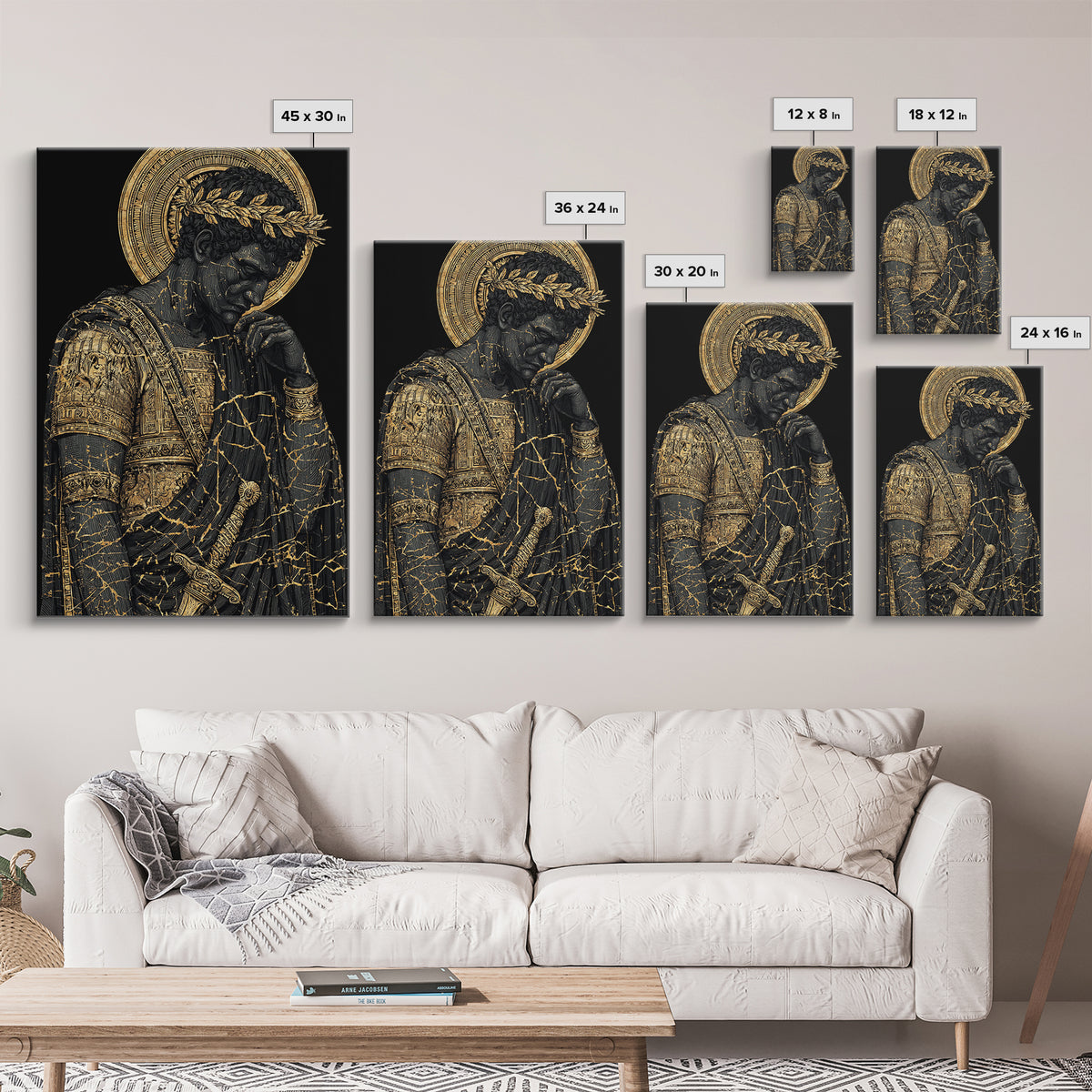 Brutus Roman Leader With Laurel Wreath, Canvas Gold Art Print, Real Wood Frame, Ancient Roman History Warrior Wall Art