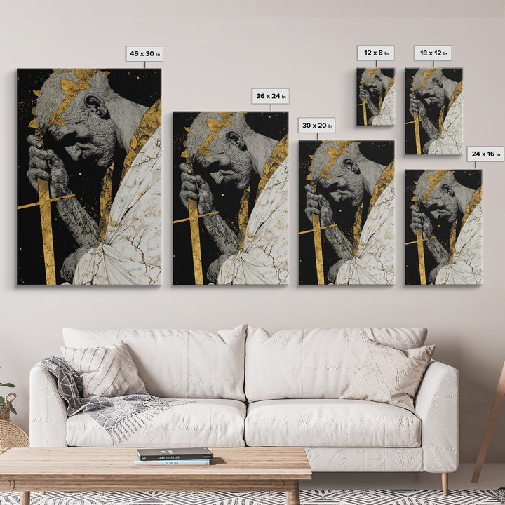 Brutus Roman Statesman With Laurel Crown, Canvas Gold Art Print, Real Wood Frame, Ancient Roman History Warrior Wall Art