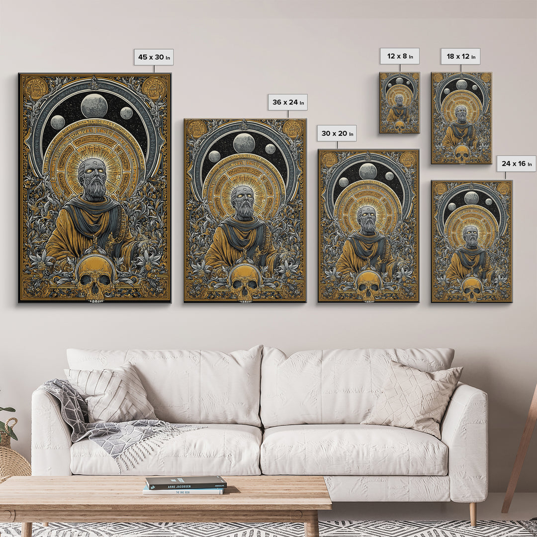 Coeus Canvas Gold Canvas Print, Greek Titan Of Intellect Artwork, Mythology Inspired Wall Art, Real Wood Frame Display