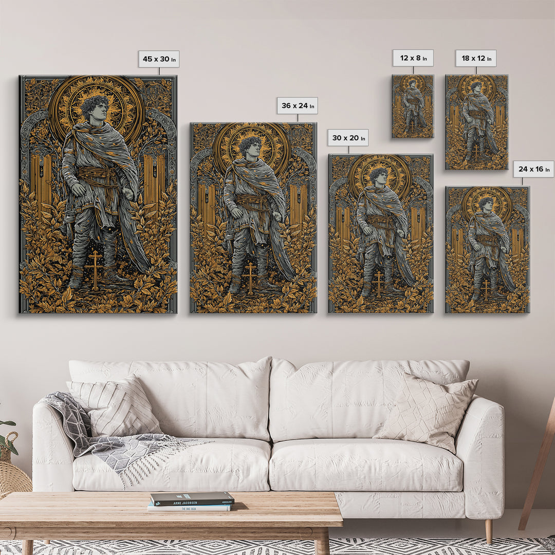 Constantine Canvas Gold Canvas Print, Byzantine Emperor Mosaic Style Artwork, Ancient Roman History Wall Art, Wood Framed