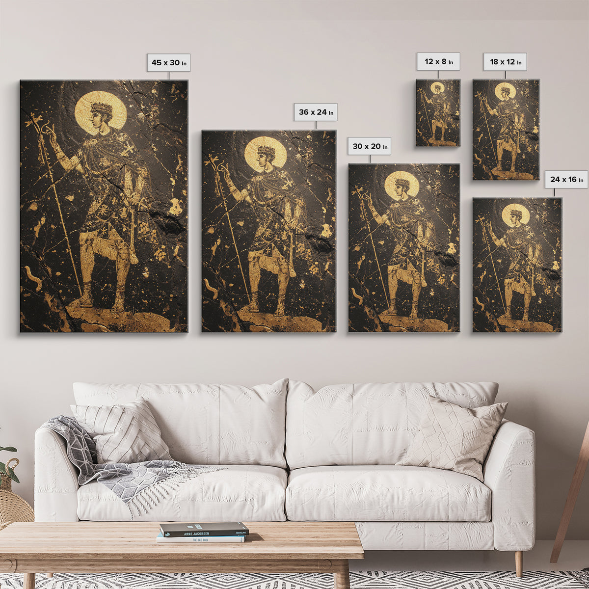 Constantine Canvas Gold Canvas Print, Byzantine Roman Emperor Holding Staff Artwork, Regal Historical Wall Art, Wood Frame