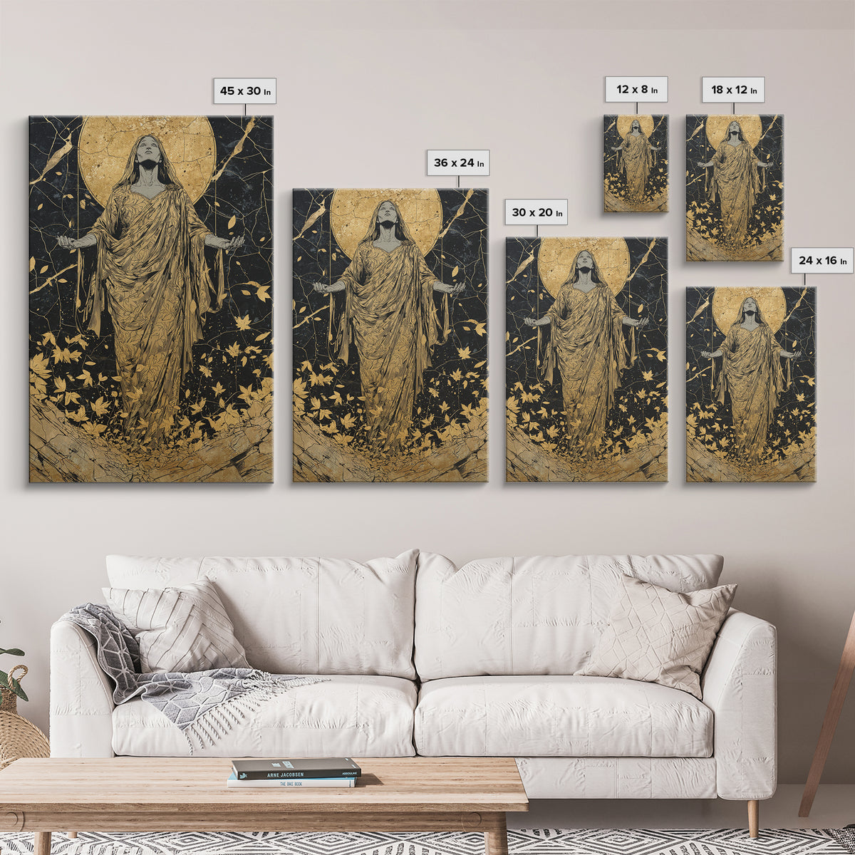 Ancient Goddess Rising Artwork, Canvas Gold Canvas Print, Mythology Divine Feminine Wall Art, Celestial Style, Real Wood Frame