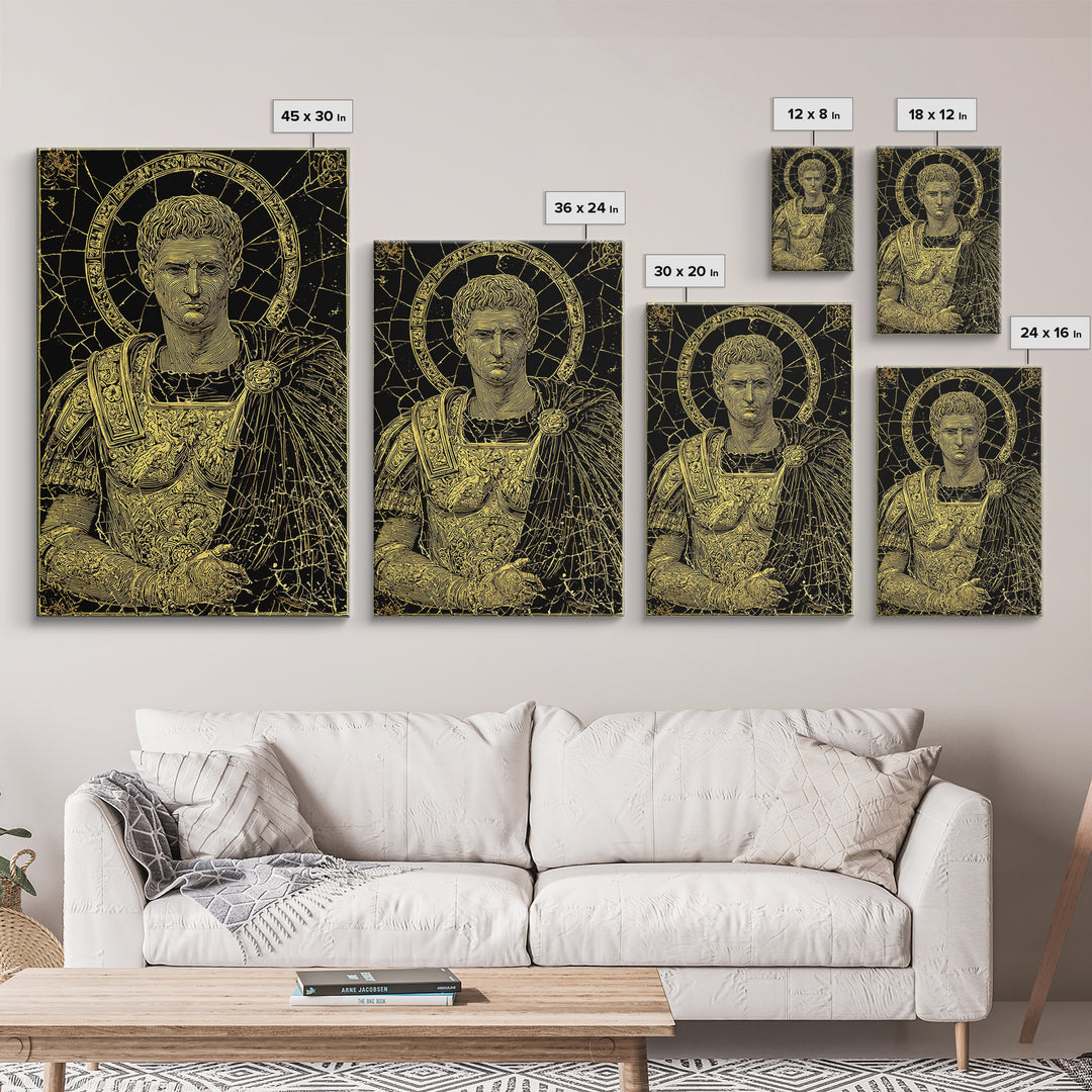 Augustus Caesar Canvas Gold Canvas Print, Roman Emperor Portrait Wall Art, Ancient Regal Decor With Real Wood Frame