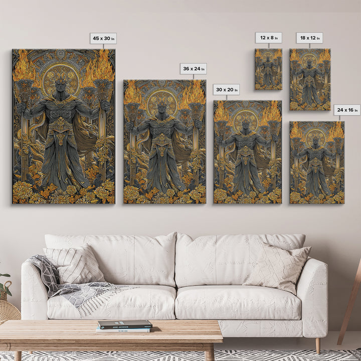 Hades Underworld Canvas Gold Canvas Print, Greek God Of The Dead Wall Art, Dark Mythology Decor With Real Wood Frame