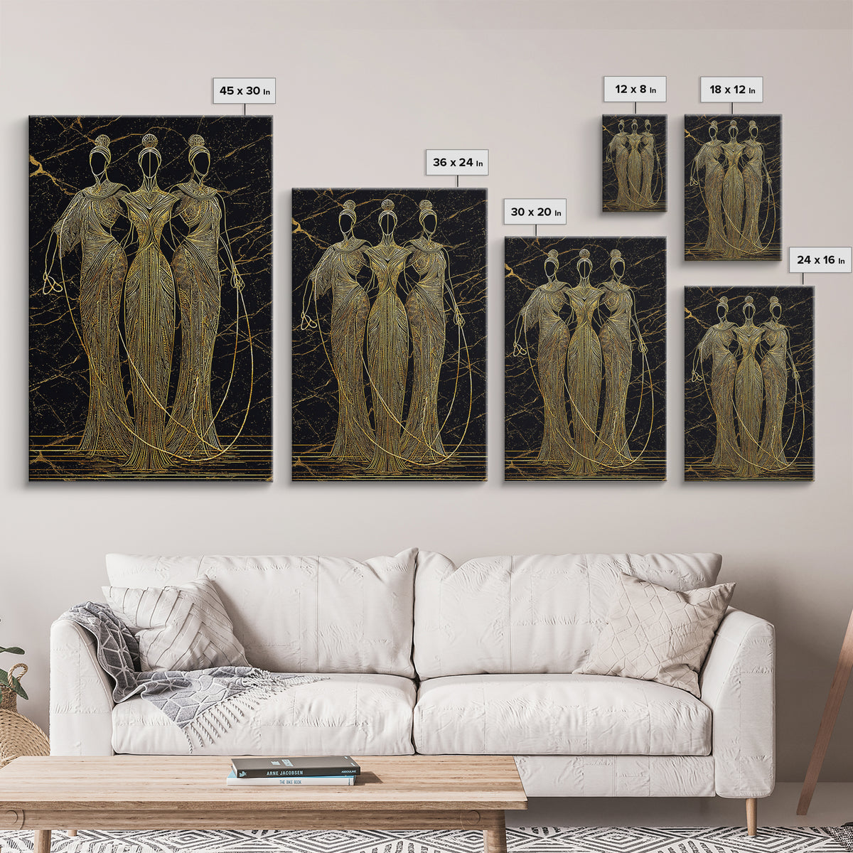 The Fates Mythological Canvas Gold Canvas Print, Destiny Goddess Wall Art, Greek Myth Symbolism, Elegant Decor, Real Wood Frame