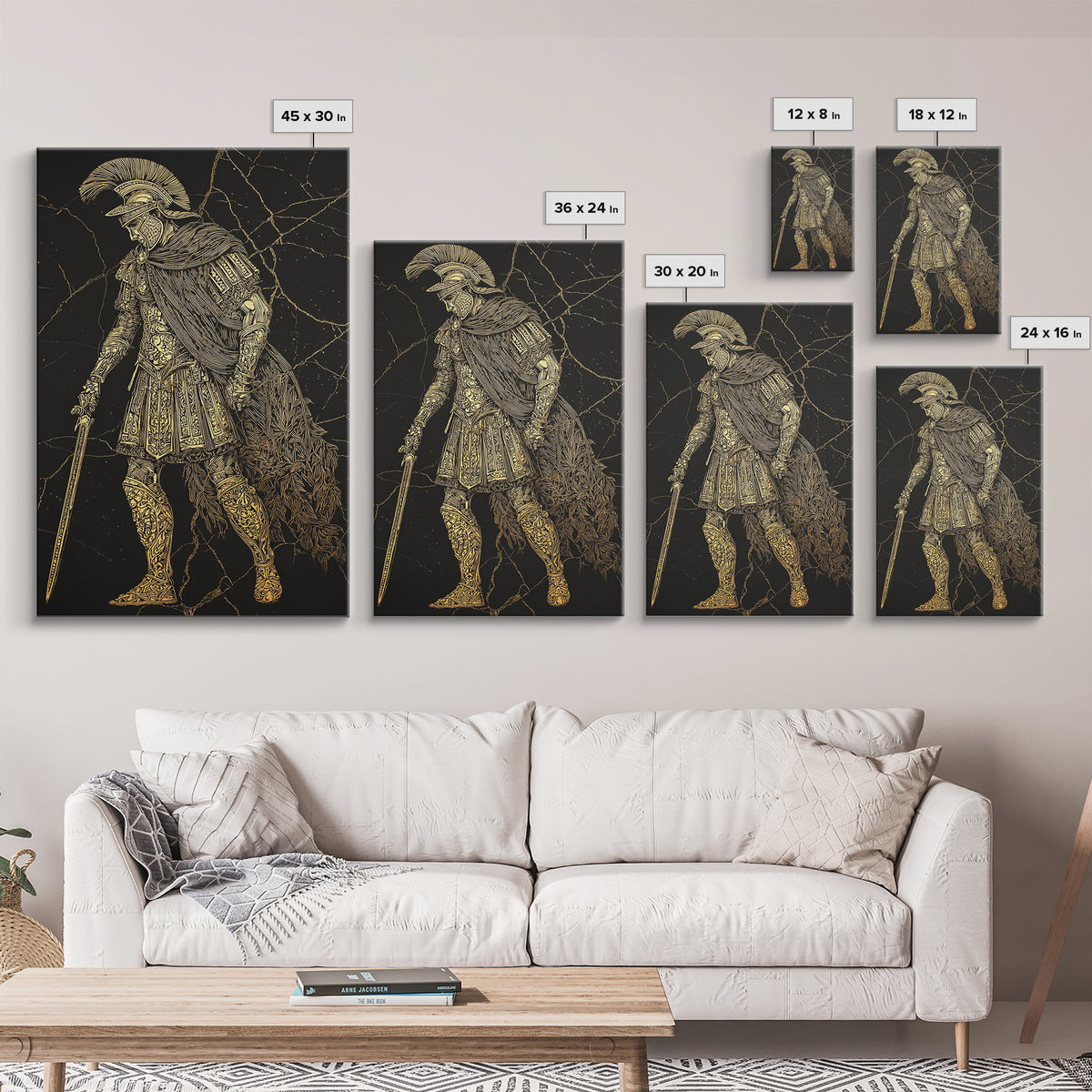 Mythical Roman Soldier Canvas Gold Canvas Print, Ancient Gladiator Wall Art, Warrior Decorative Art, Real Wood Frame