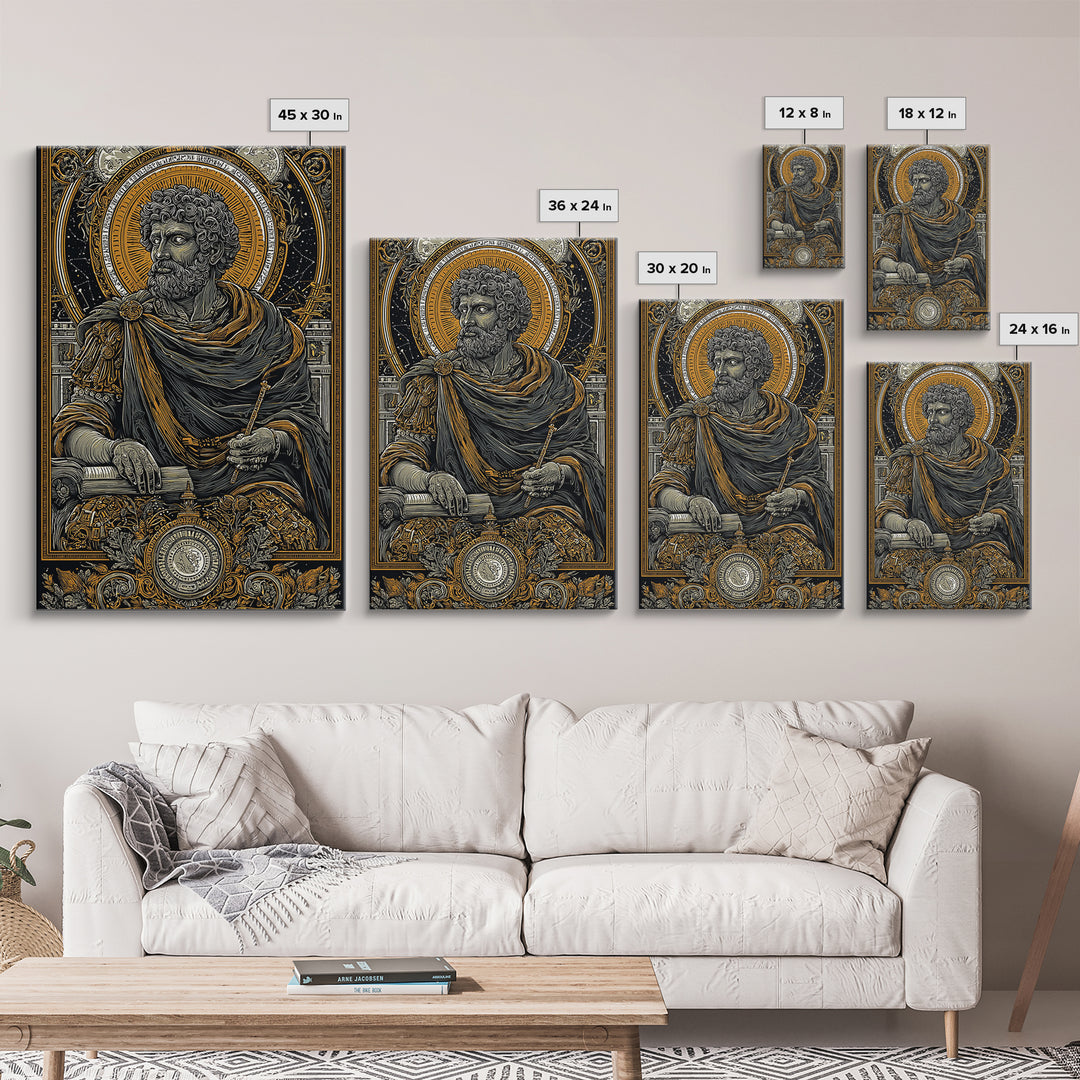 Roman Emperor Study Canvas Gold Canvas Print, Classical Greek God Art, Luxurious Mythology Wall Decor, Real Wood Frame