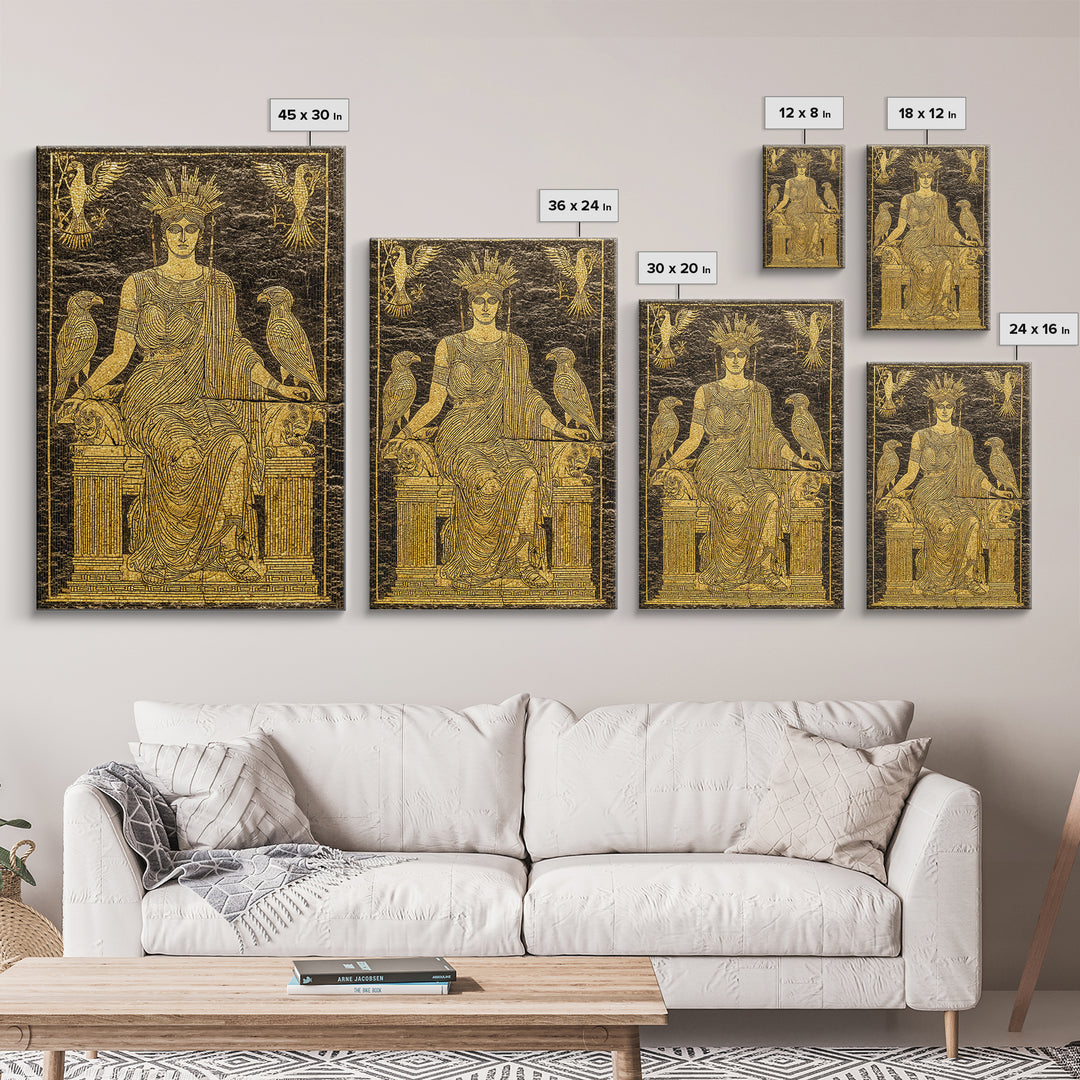 Ancient Goddess Hera Mosaic Canvas Gold Canvas Print, Mythology Inspired Art, Regal Home Decor, Wood Framed Wall Art