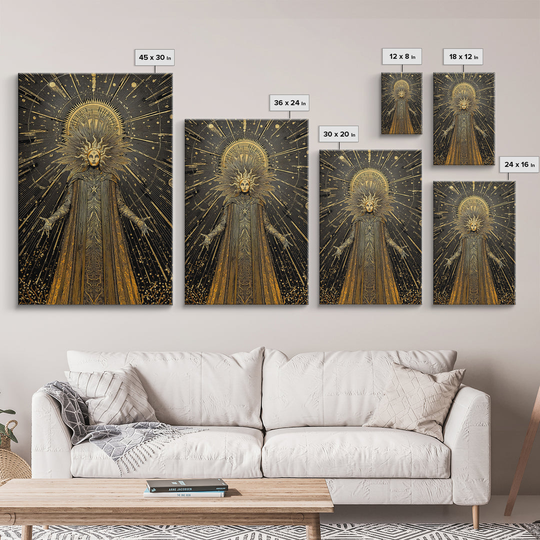 Queen Hera With Crown And Lions, Regal Mythology Goddess, Canvas Gold Canvas Print, Greek Art Wall Decor, Real Wood Frame