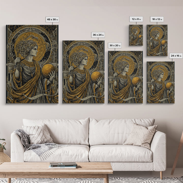 Hermes God Of Travel And Speed, Greek Mythology Art, Canvas Gold Canvas Print, Ancient Messenger Decor, Real Wood Frame