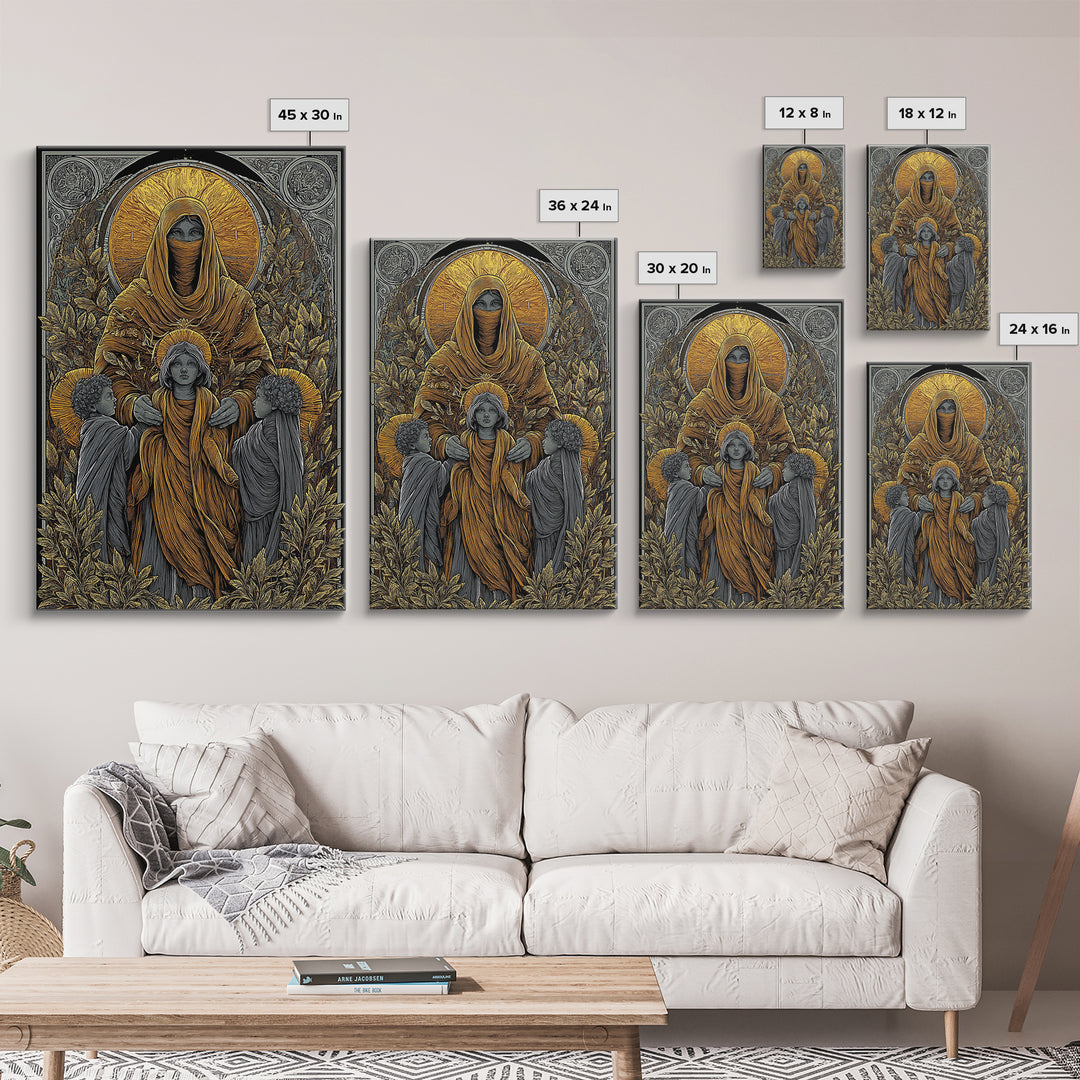 Hestia Goddess Of Hearth And Flame, Mythology Divine Art, Canvas Gold Canvas Print, Greek Wall Decor, Real Wood Frame