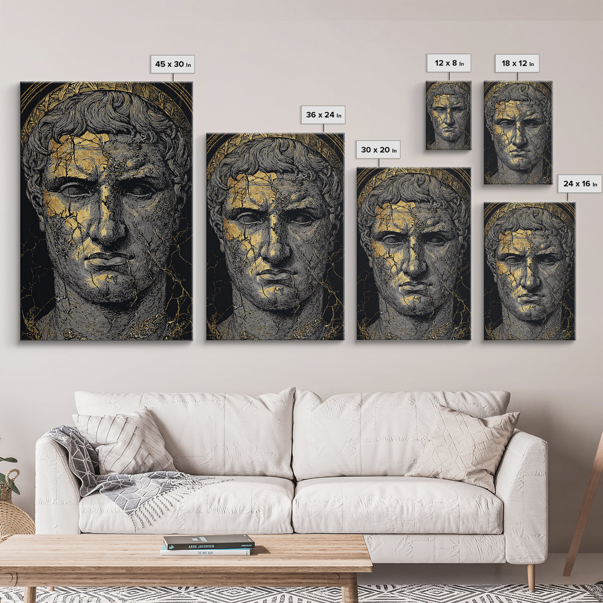 Canvas Gold Canvas Print, Roman Emperor Portrait Art, Ancient Bust Wall Decor, Historical Artwork, Real Wood Frame