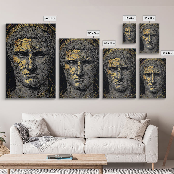 Canvas Gold Canvas Print, Roman Emperor Portrait Art, Ancient Bust Wall Decor, Historical Artwork, Real Wood Frame