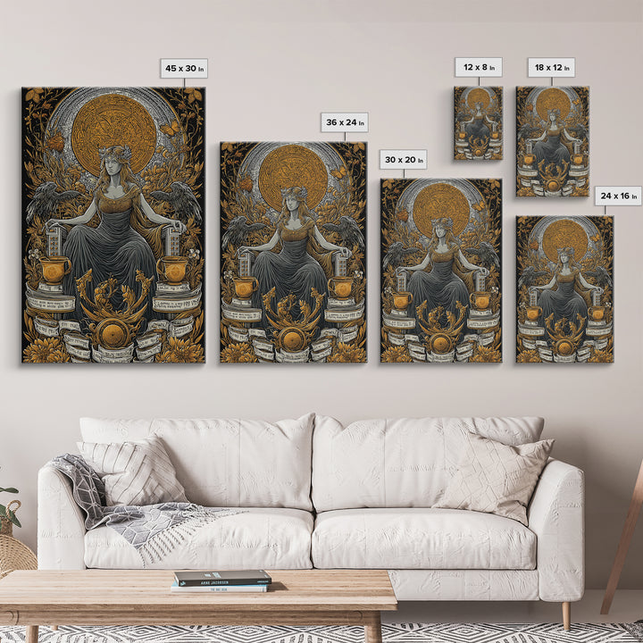 Goddess Throne Canvas Gold Canvas Print, Mythology Wall Art, Divine Queen Decor, Ancient Inspired Spiritual Artwork, Real Wood Frame