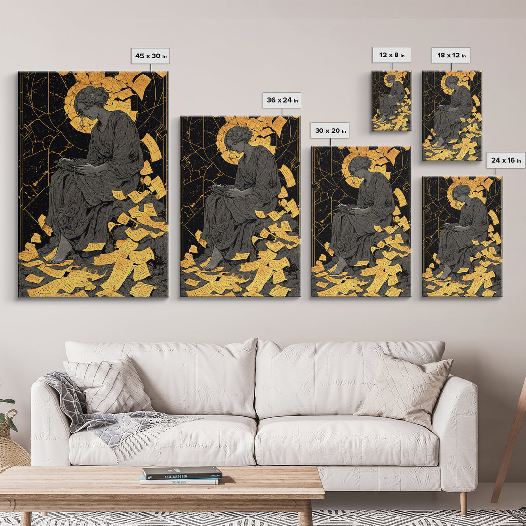 Roman Emperor Bust Canvas Gold Canvas Print, Ancient Warrior Wall Art, Classical Statue Artwork, Mythology Inspired Real Wood Frame